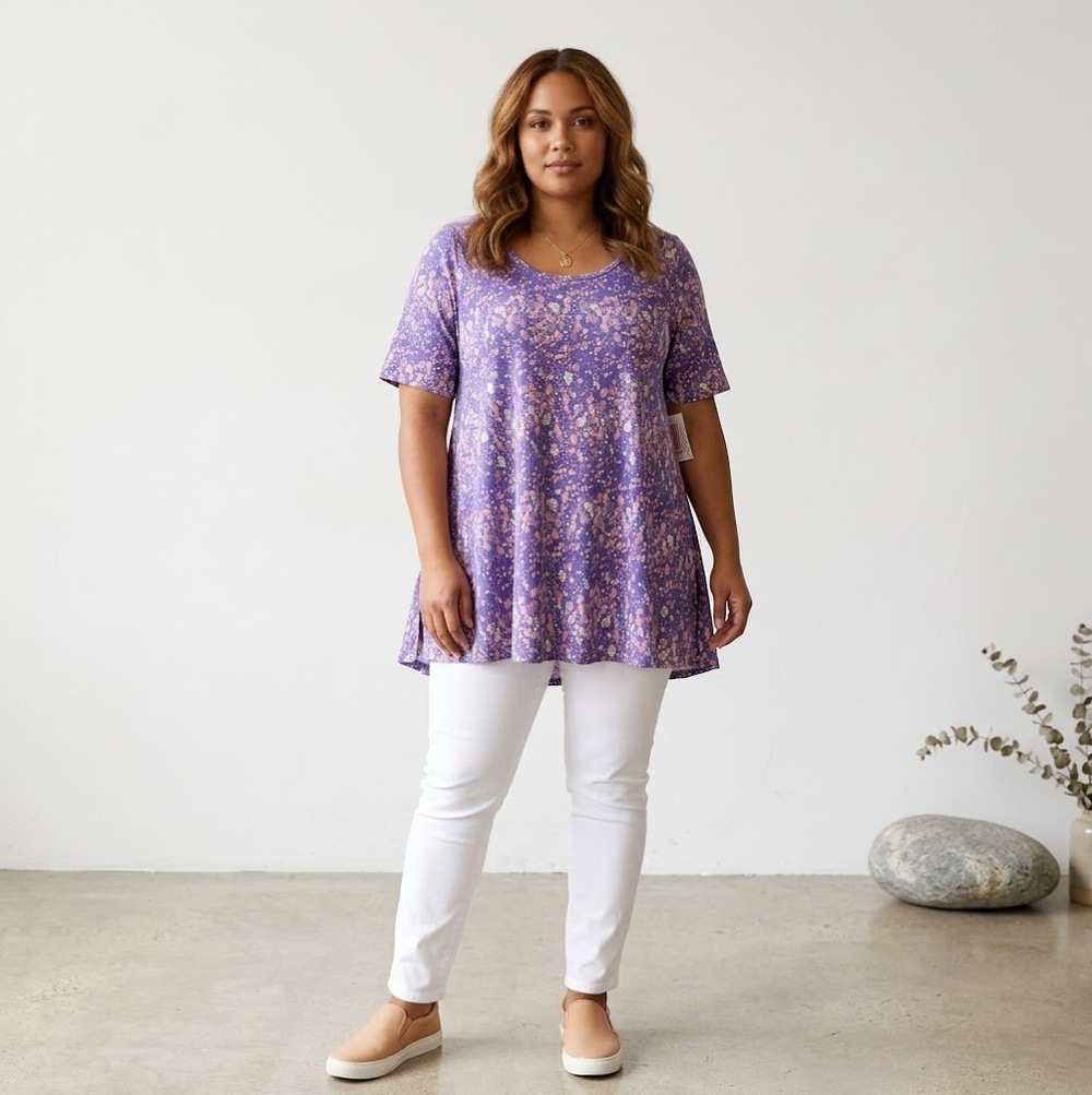 LuLaRoe Perfect T 3XL Purple Pink Floral Swing Tunic Top Plus Size NWT